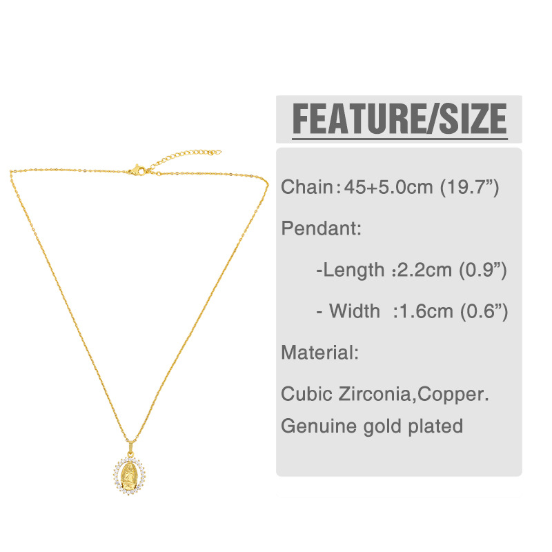 Fashion Virgin Mary Oval Real Gold Plated Necklace Coin Clavicle Chain Wholesale Nihaojewelry display picture 2