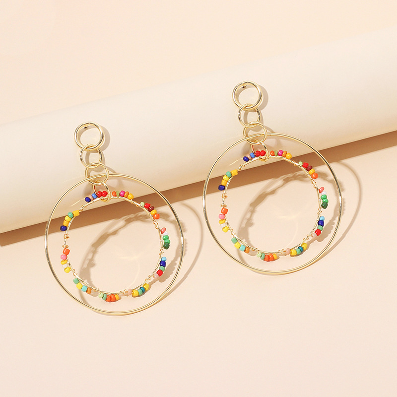 19g Weight Earrings Classification Wedding, Travel, Birthday, Festival Occasion Women'S Gender White Color  Korean  Geometric Ring Rice Bead Earrings 2