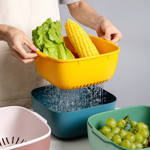 Home kitchen double-layered vegetable sink basket, fruit washing and draining basket, fruit plate, fruit and vegetable cleaning basket