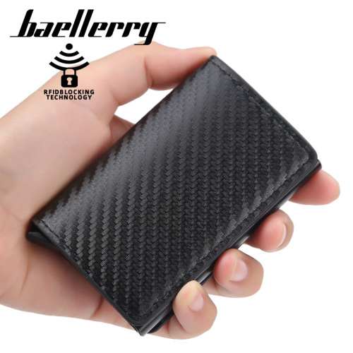 baellerry men's European and American anti-theft card bag rfid short automatic elastic card holder European and American plaid card holder