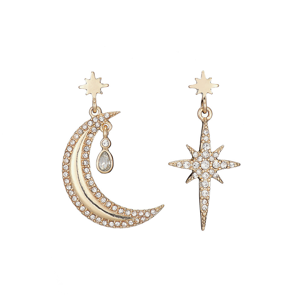 New Diamond Eight-pointed Star Moon Earrings display picture 9