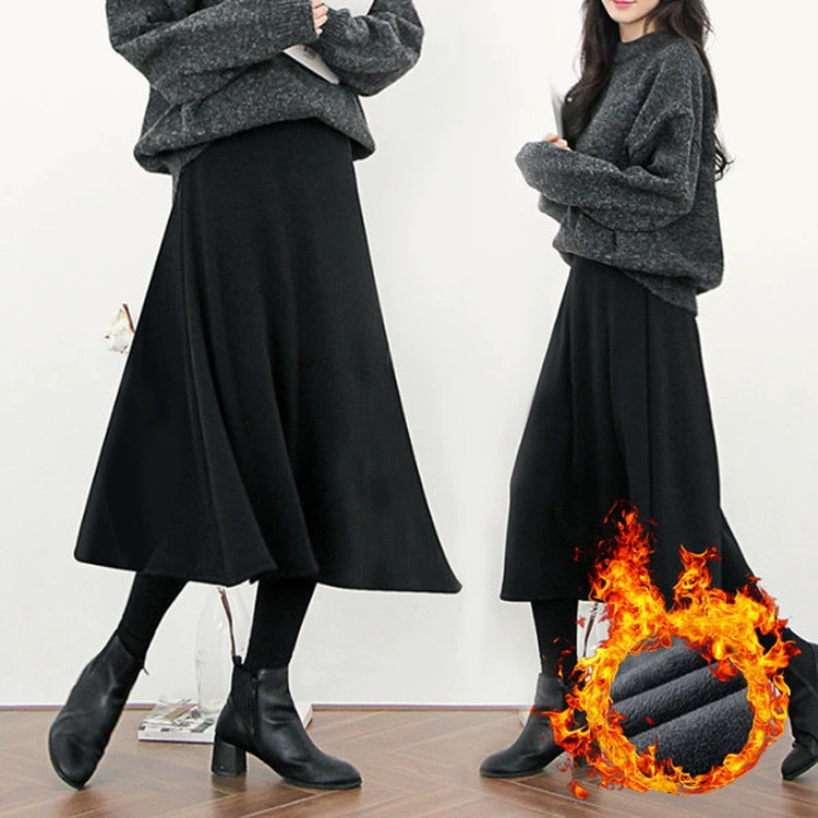2020 новая юбка длинная юбка А-силуэта осенне-зимнее бархатное теплое платье на флисовой подкладке поколение волос