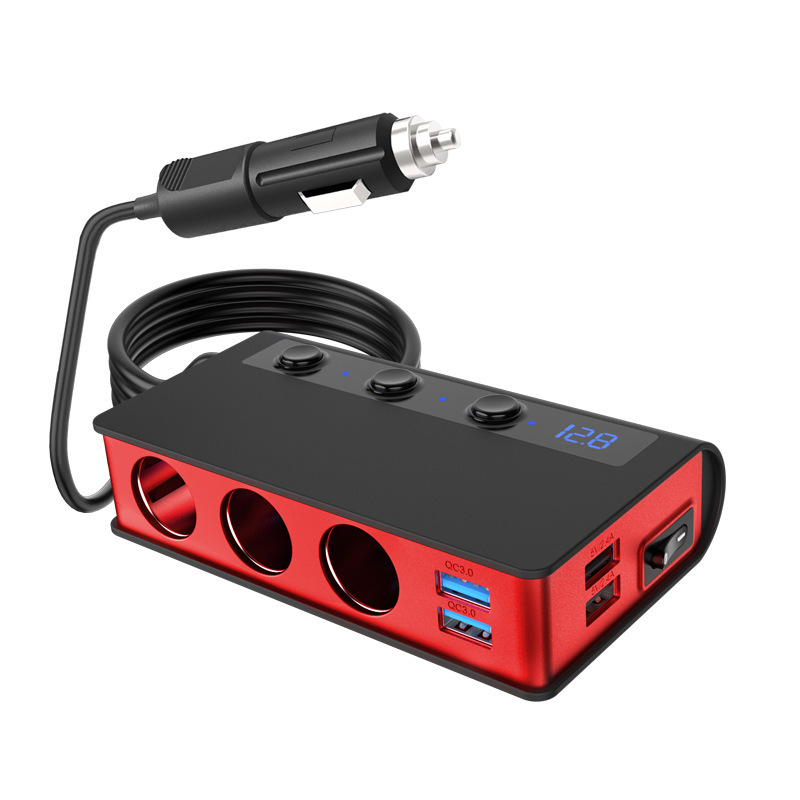单QC3.0车载车充点烟器一拖三180W4口usb无线充电器颜色随仓发货