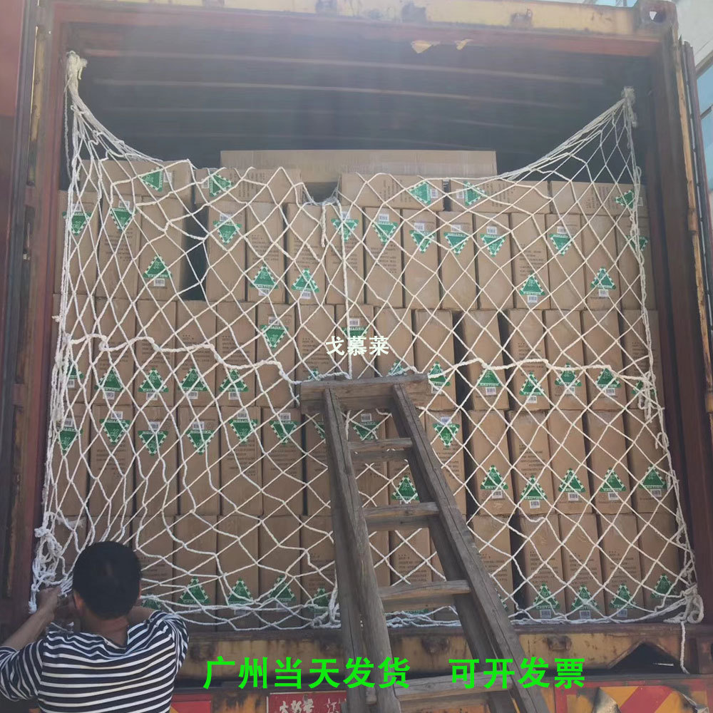 广州现货集装箱尾部货柜网 安全防护绳网 白色加粗货柜防倒网