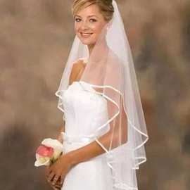 韩式新娘两层缎带蝴蝶式头纱白色/米白色婚礼遮面纱带梳子带珠子