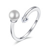 Fashionable elegant zirconium with bow, one size ring from pearl, micro incrustation, wholesale