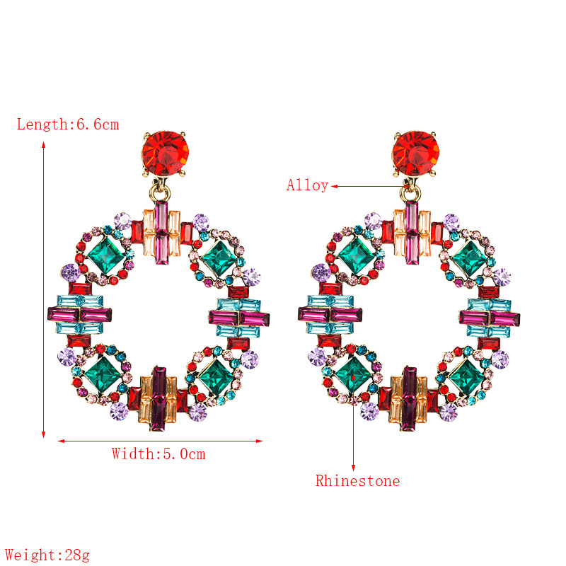 Cross-border New Arrival Creative Round Women's Earrings Alloy Inlaid Color Rhinestone European And American Retro Chinese Style Special-interest Earrings display picture 1