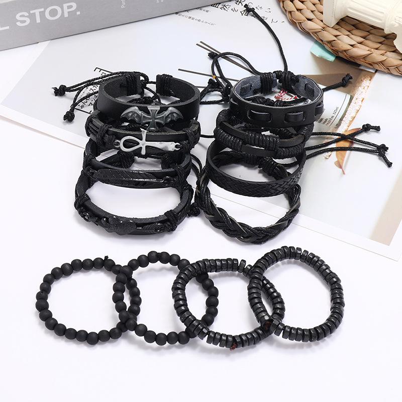 Punk style retro woven suit cowhide simple menu0027s bracelet