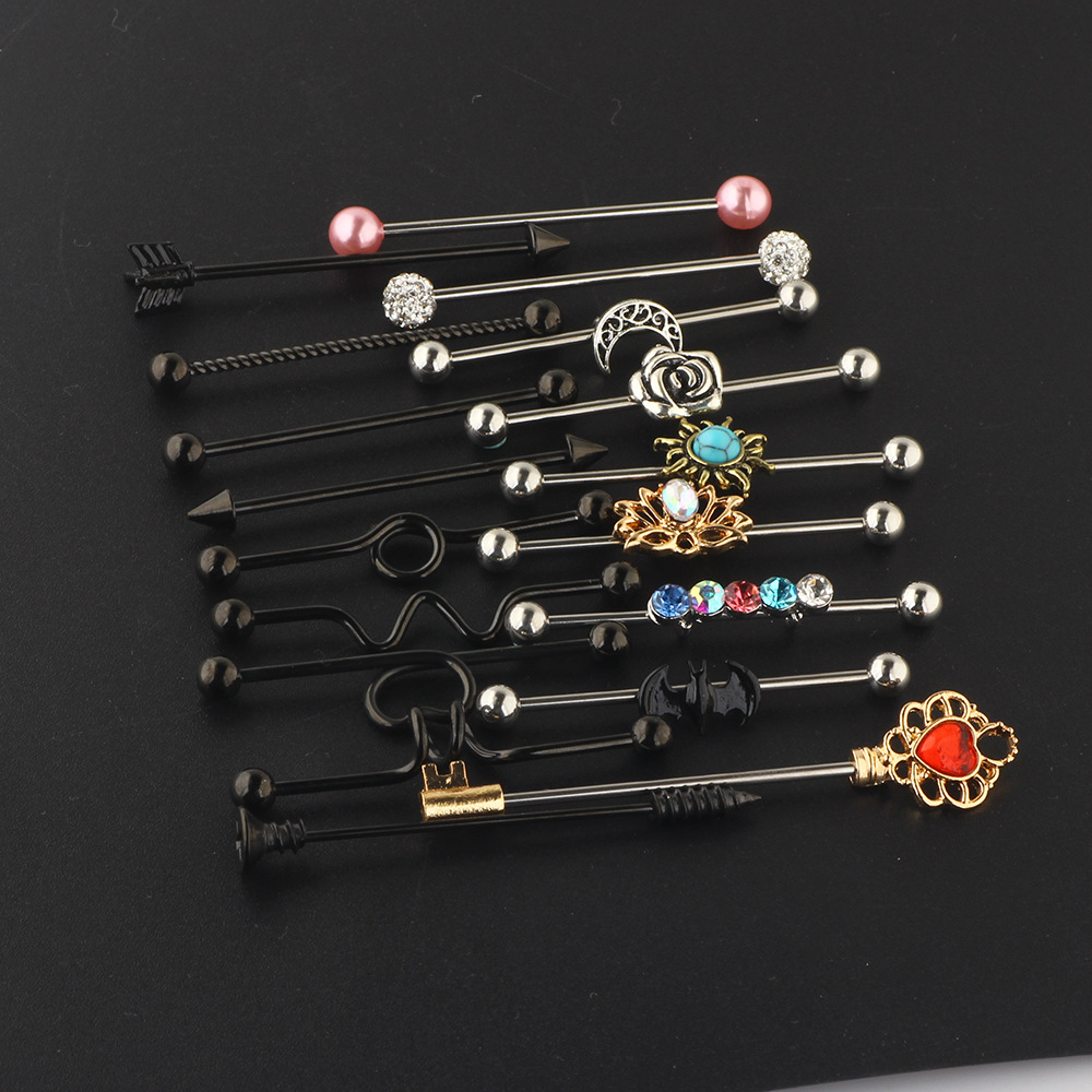 Amazon Set Industrial Barbell Crossbar 18Pc European American Popular Earrings Double Earrings Earrings eBay detail image 7