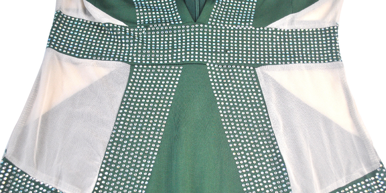Low Cut Rhinestones Bodycon Irregular Gauze Midi Dress