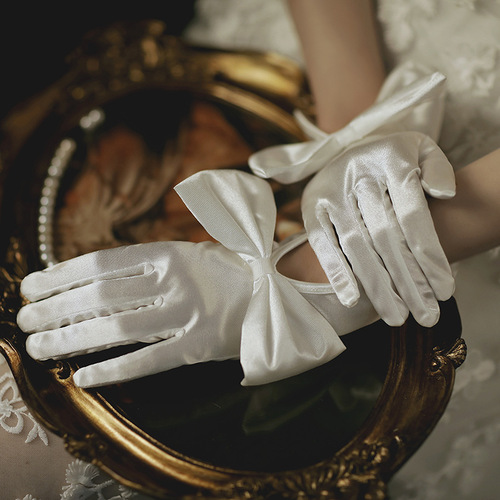 Wedding Gloves Photography Photo Photo Gloves Satin Large Bow Short Style Black/White 1040