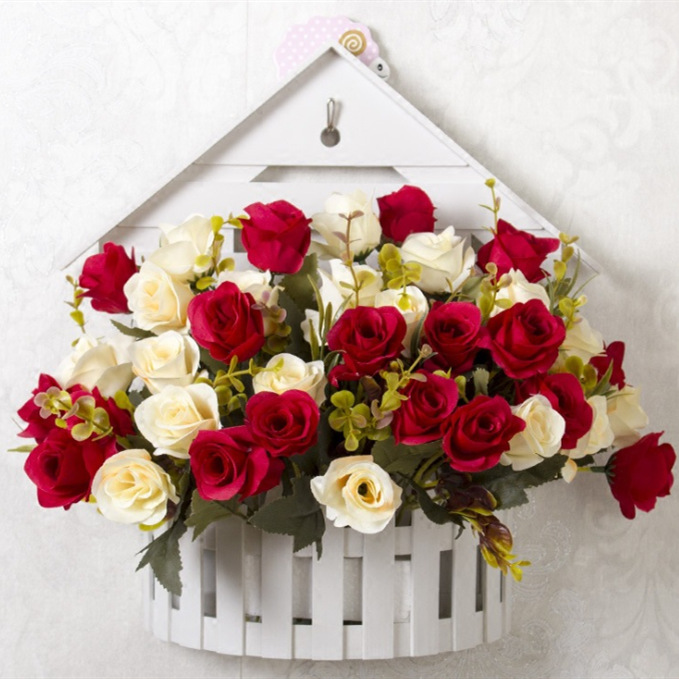 厂家供应塑料壁挂假花仿真花挂墙壁装饰花篮详情图2