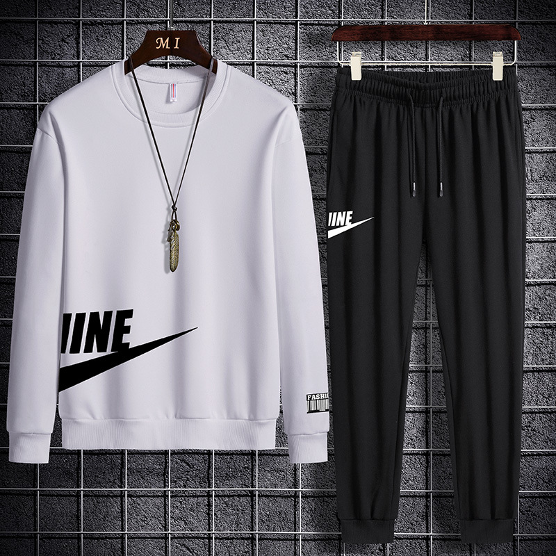 衛衣套裝男2020年春秋季休閑圓領寬松運動套裝潮版青少年圓領衛衣
