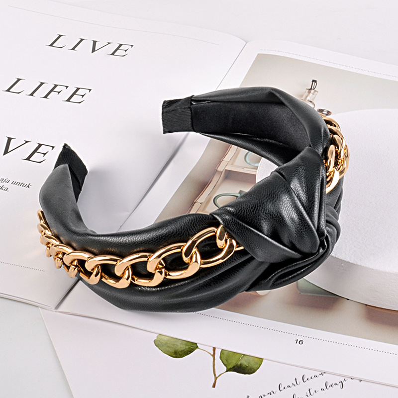 Fashion Chain Broad-sided Knotted Leather Headband display picture 5