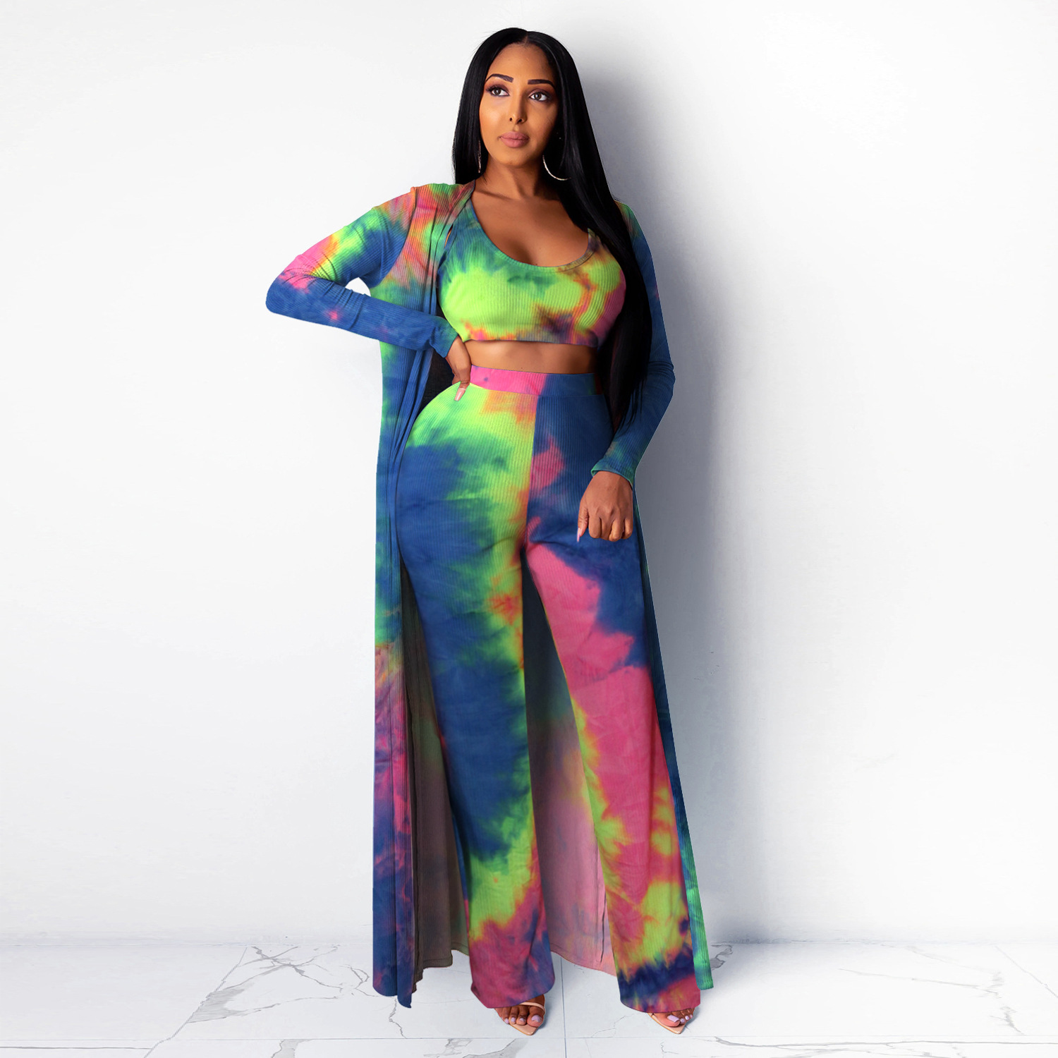 women s high elastic pit strip tie-dye three-piece suit nihaostyles clothing wholesale NSBMF80100