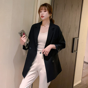 2020年春季韩版休闲百搭大码西装外套女中长款宽松网红西服设计感