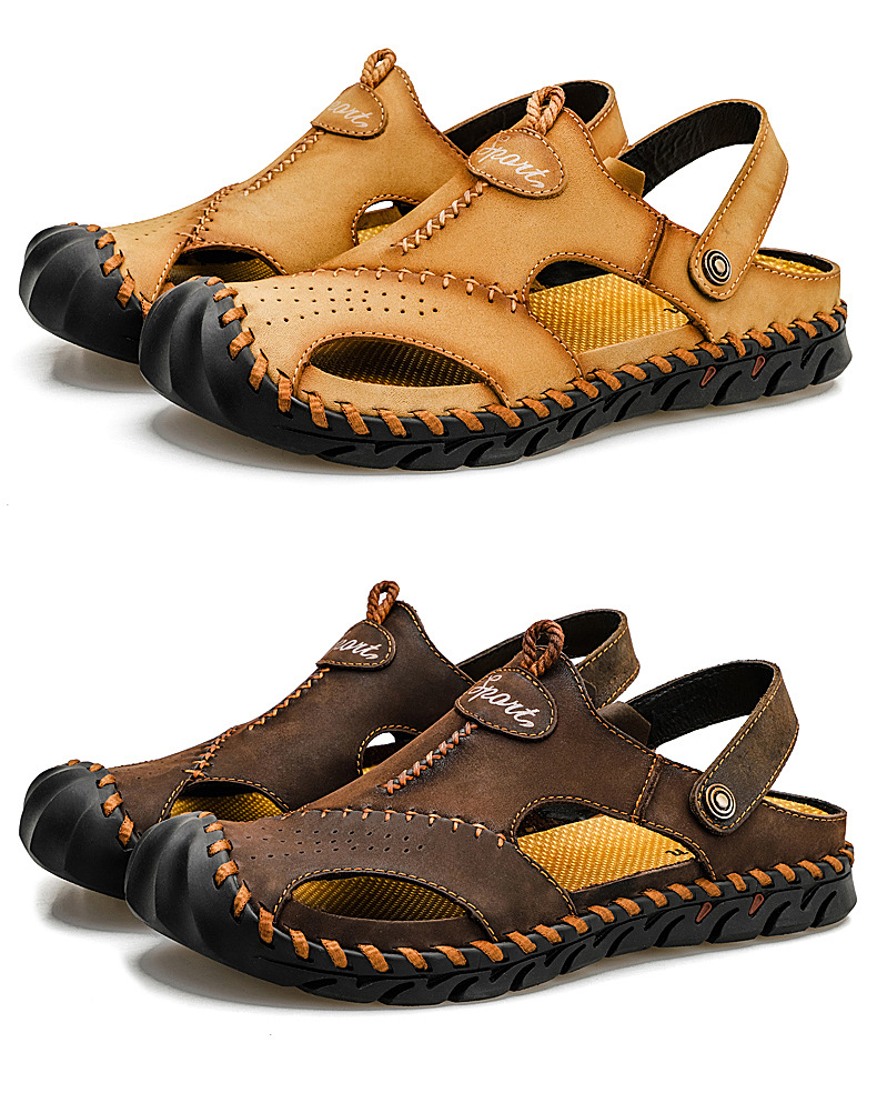 Cross-border large-sized genuine leather men's sandals, beach flip-flops, two-in-one men's casual cool leather shoes, top layer cowhide men's shoes, breathable undefined