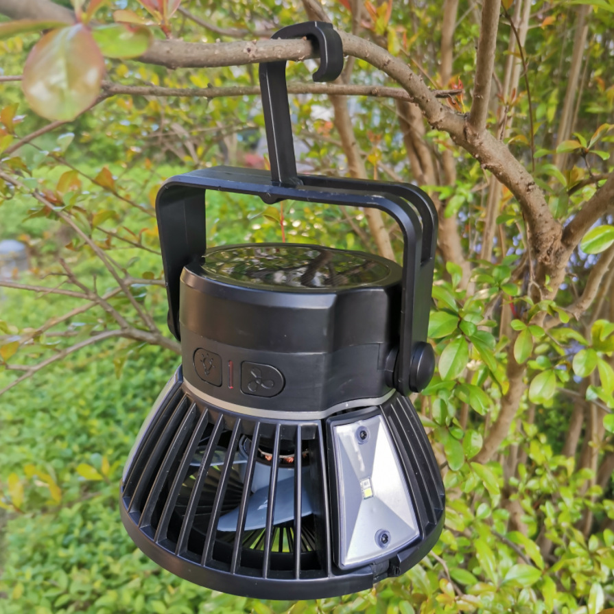 Lampe De Camping Portable Avec Ventilateur – Rechargeable Sur Secteur Et Panneau Solaire, Parfaite Pour Le Camping, Le Jardin Ou Les Urgences
