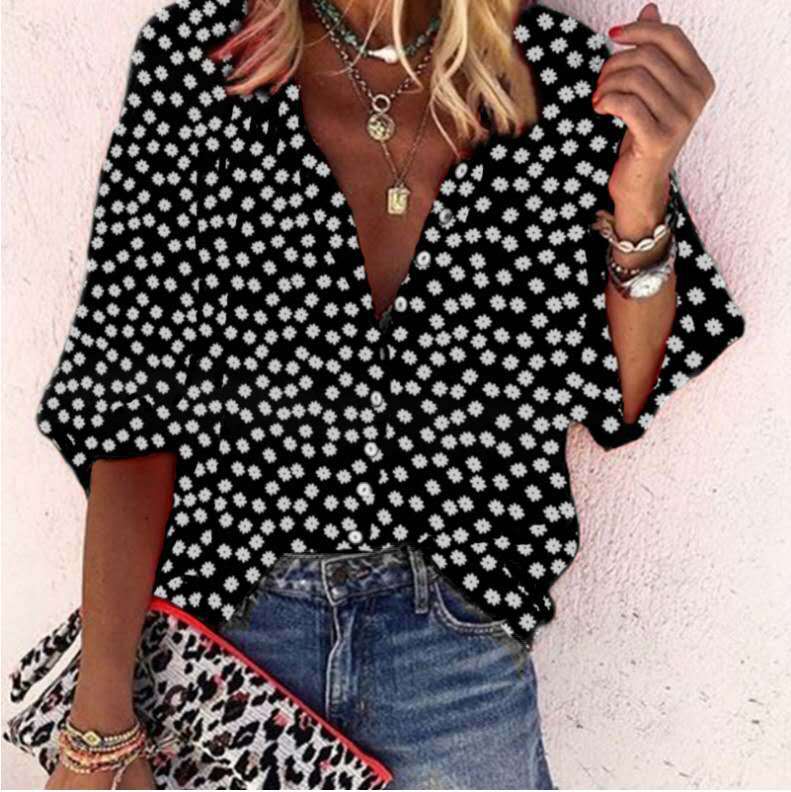 floral long sleeve V-neck button blouse NSYF2161