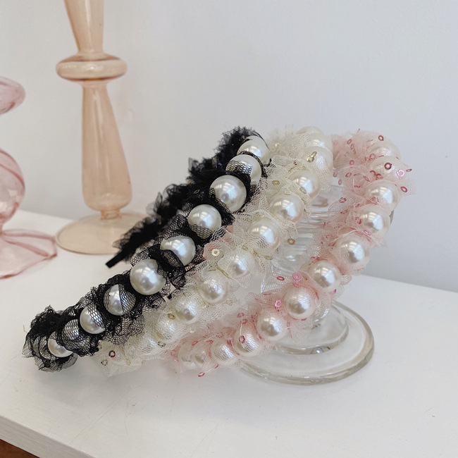 Korean Fashion Mesh Headband Fine-edge Large Pearl Headband Hair Bundle Wholesale Nihaojewelry display picture 5