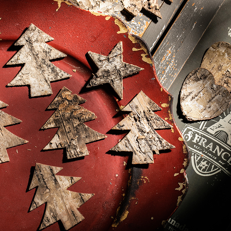 Artesanías de corteza de tronco Jardín europeo creativo de Navidad alce pentagramas amor accesorios de árbol de Navidad