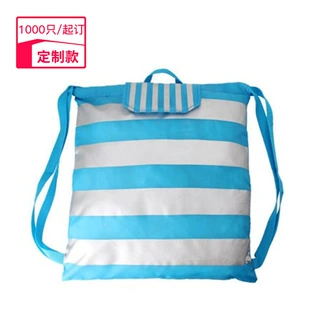 厂家定制 礼品条纹抽绳背包蓝色300D粗条纹抽绳袋外贸双肩抽绳包