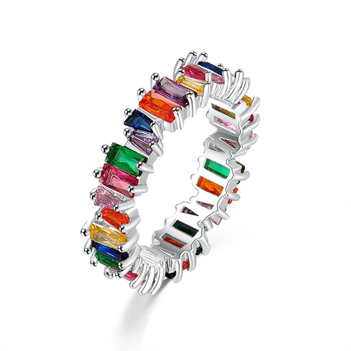 Kashishi Accessories Cross-border Hot Sale Source Colorful Step-Cut Zircon Rings ECG Women's Fashion Personality Rings