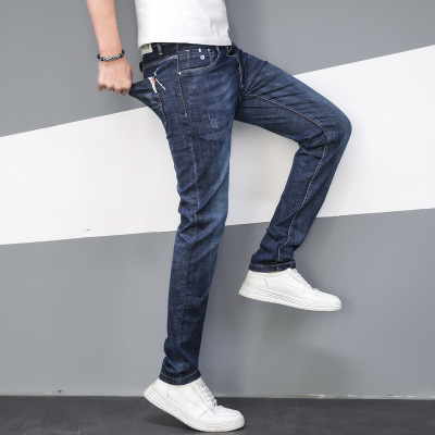 男士牛仔裤春夏新款简约百搭时尚修身小脚裤青年韩版男装休闲裤|ru