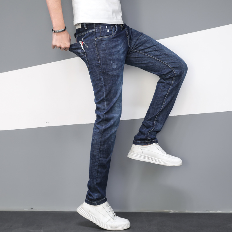 男士牛仔裤春夏新款简约百搭时尚修身小脚裤青年韩版男装休闲裤|ru