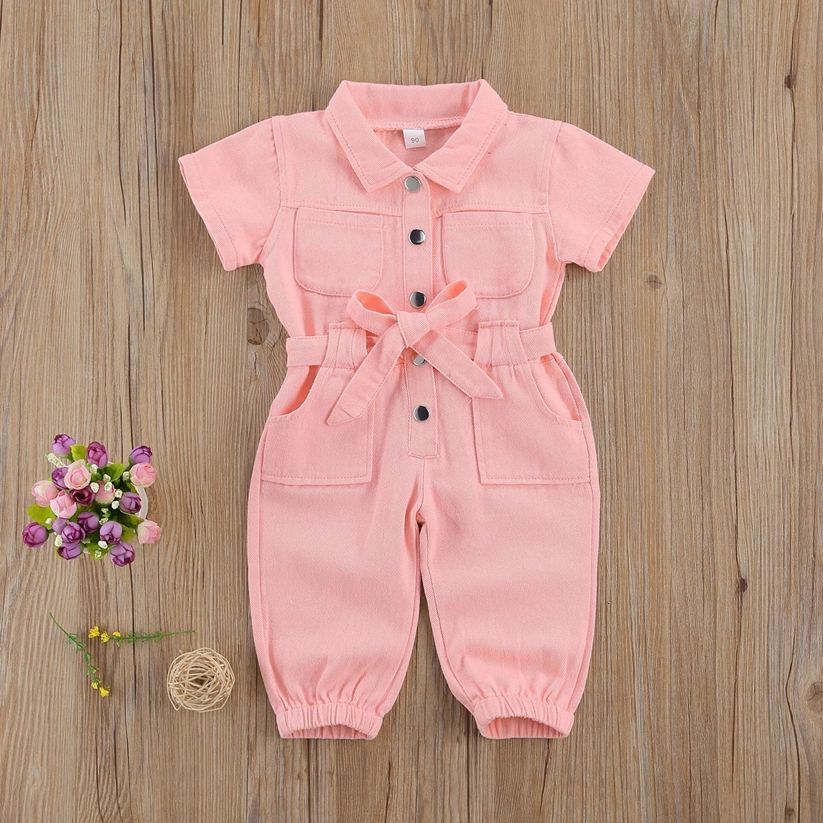 2020 new girls pink jumpsuit European an...