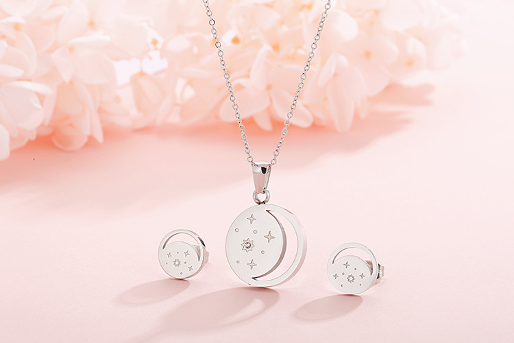 new fashion stainless steel necklace star moon earring set wholesale nihaojewelry