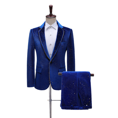 men's jazz dance suit blazers Studio men stage performance dress velveteen gilt edged suit set