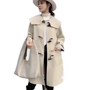 韩版长款双面呢大衣女冬季新款毛呢大衣牛角扣ins风羊毛羊绒大衣