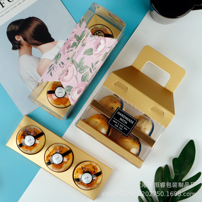 蛋黄酥包装盒礼盒 月饼包装盒 雪媚娘蛋黄酥便携手提透明礼盒现货