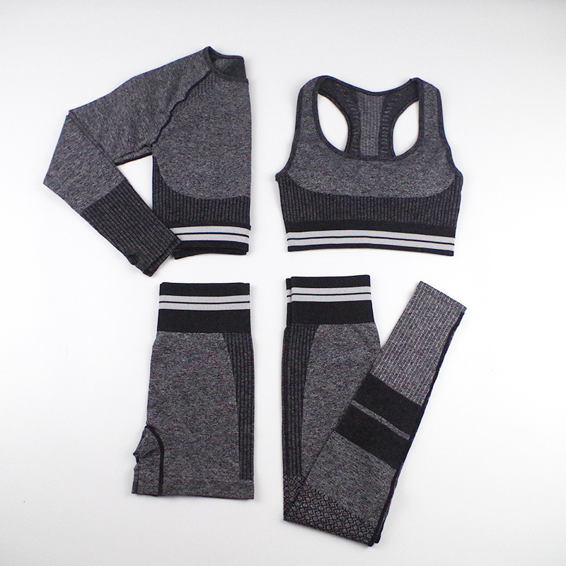 seamless knitted tight elastic striped fitness four-piece suit NSNS10673