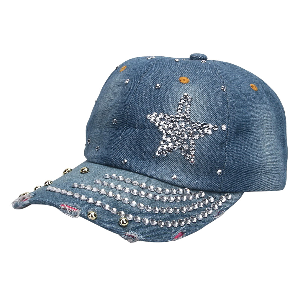 Unisex Gender Rhinestone, Pearl Design Unisex Hip-Hop Punk Star Crown Skull Rhinestone Pearl Flat Eaves Baseball Cap