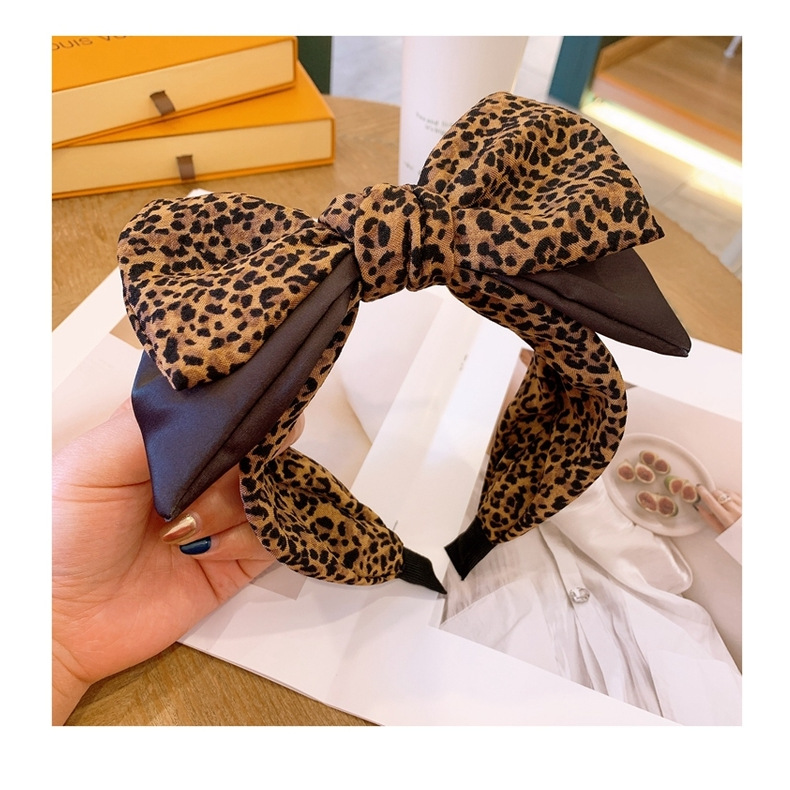 130g Weight Headwear Classification Festival Occasion Bow Knot Pattern Women'S Gender Retro Style Coffee, White, Blue, Black Color Leopard Print Big Bow Wide Headband 9
