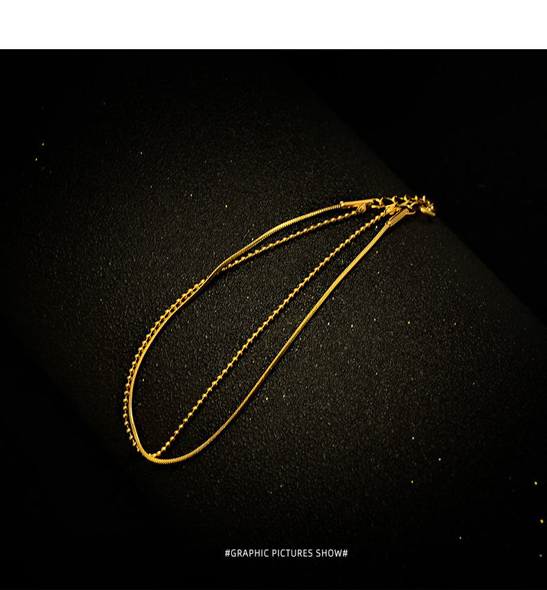 Double Flat Snake Rice Bead Chain Golden Wild  Simple Titanium Steel Bracelet Wholesale display picture 15