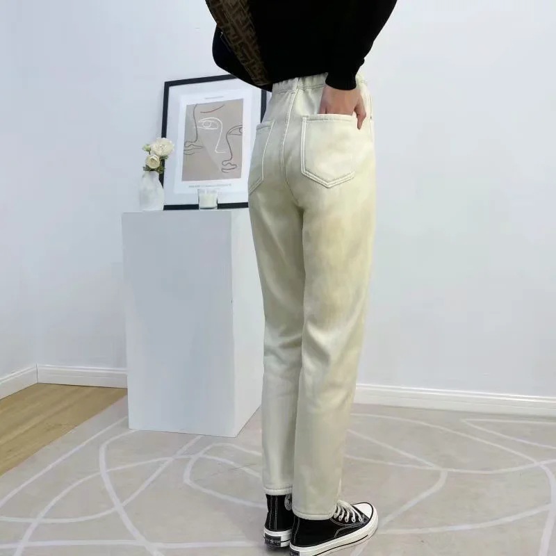 high waist plus velvet double button pants NSAC17586