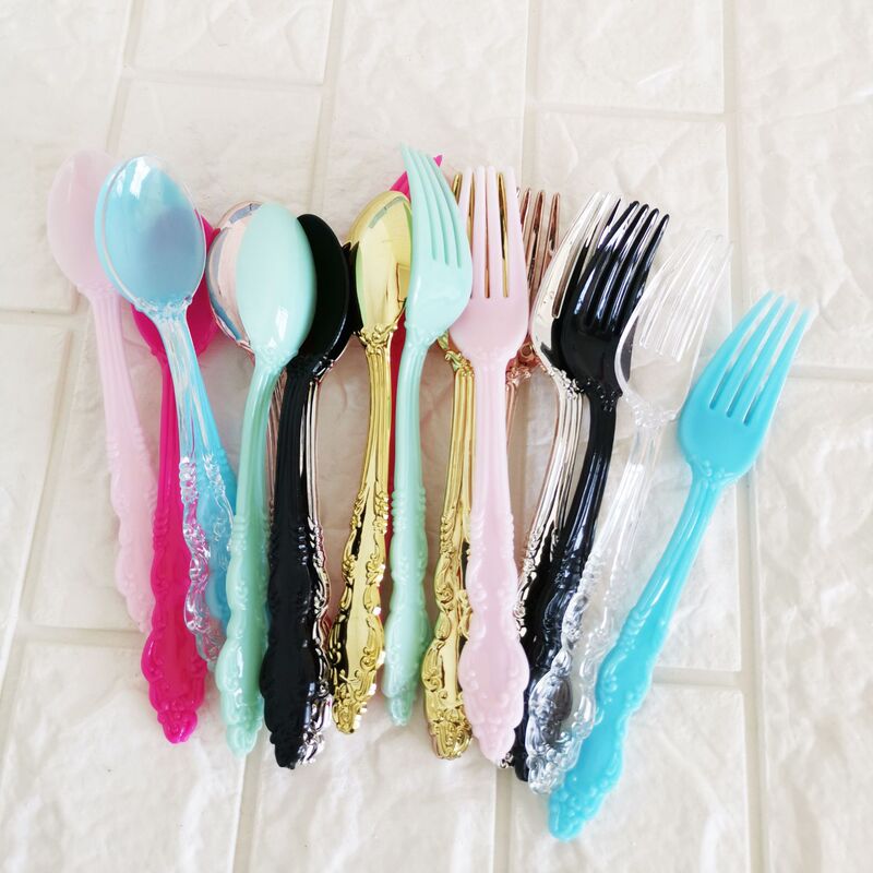Plastic Thickened Disposable Fork Fruit Knife and Fork Spoon Dessert Spoon Cake Tableware Fork Spoon Independent Packaging 20cm