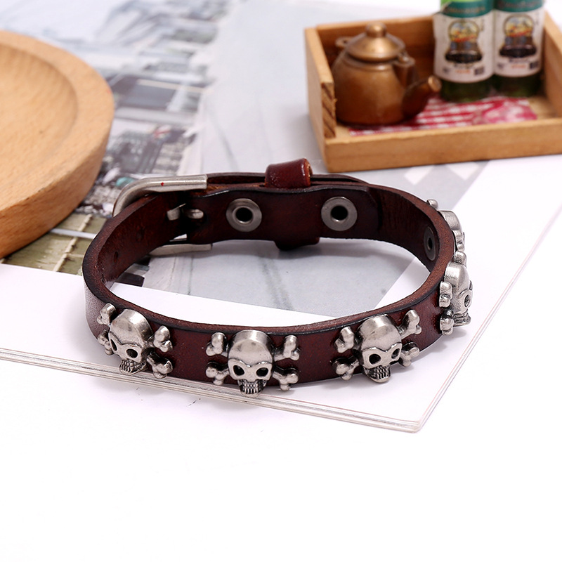 hot-selling skull punk style simple adjustable menu0027s cowhide bracelet wholesale nihaojewelry
