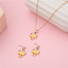 Cute children's fashionable jewelry, metal necklace, chain, earrings, set, Korean style