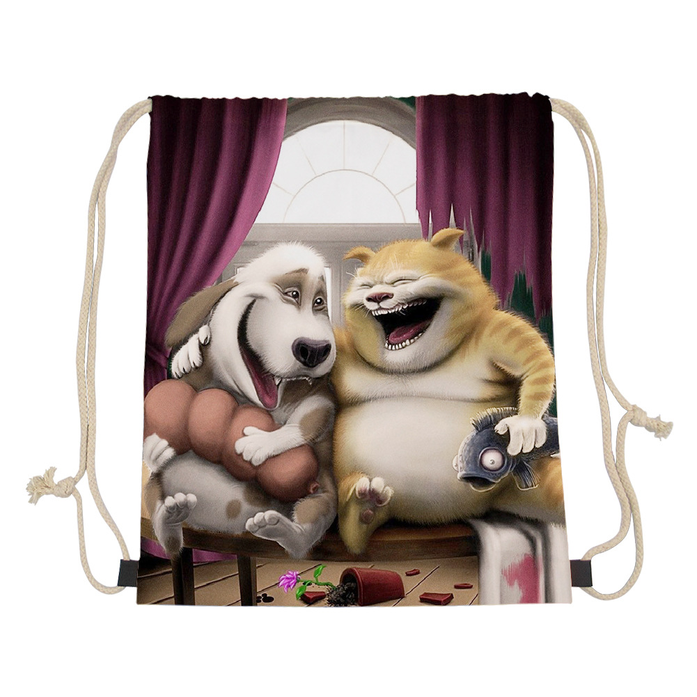 抽绳袋子定制图案吐彩虹圣诞人束口袋简约帆布收纳袋便携收帆布袋