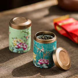 珐琅彩绘陶瓷茶叶罐金属盖密封罐存储物桶小号旅行茶具包装