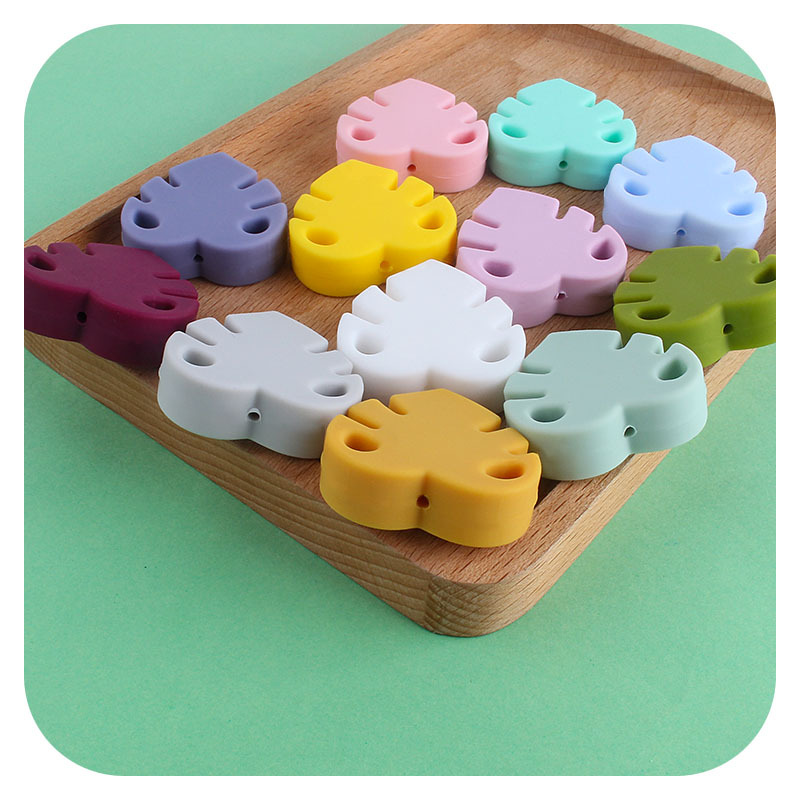 Creativo DIY bebé suministros hojas cuentas de silicona molar juguetes teether pulsera chupete cadena collar Accesorios