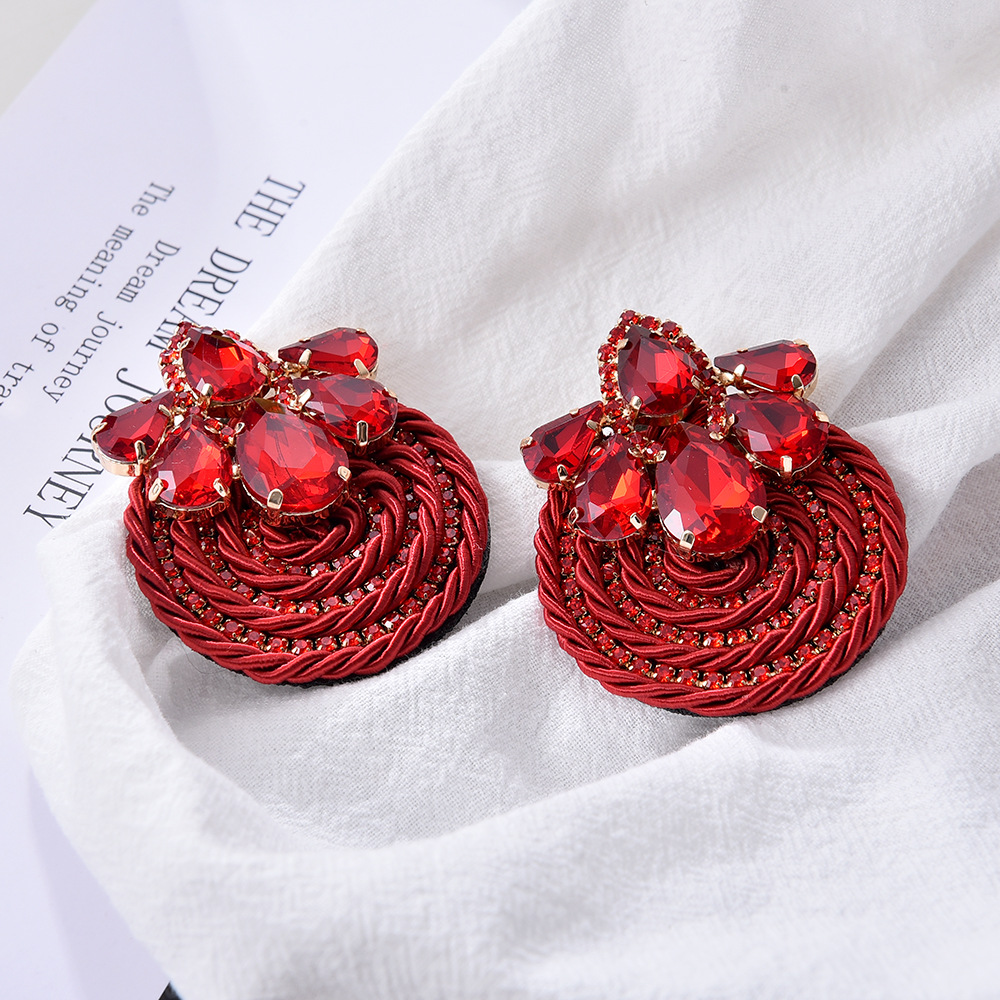 1 Pair Ethnic Style Flower Cloth Rhinestone Women's Ear Studs display picture 3