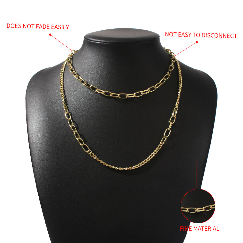 New Punk Style Simple Necklace Generous Metal Texture Double Thick Chain Necklace Wholesale Nihaojewelry display picture 2