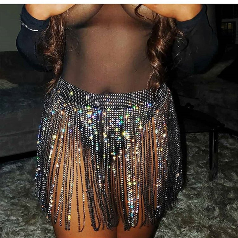 Women girls stage performance jazz dance bling fringe skirt hip scarf Flash Diamond Lace singers night club hot dance Skirt photos shooting wrap skirts