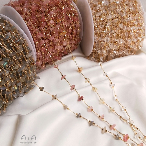 Natural strawberry crystal citrine color-preserving chain 14K gold-plated real gold handmade loose chain diy bracelet necklace material