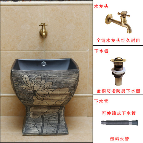 Retro new Chinese style ceramic integrated square mop basin bathroom large mop sink balcony duster trough outdoor
